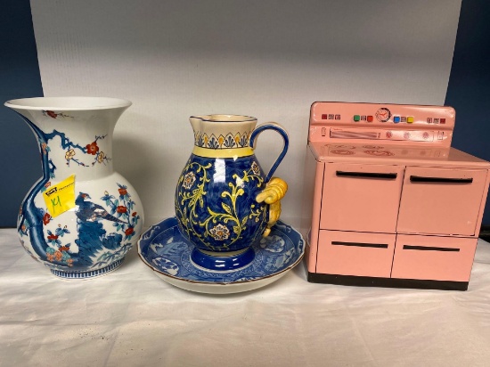 vase, pitcher, vintage toy stove