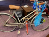 vintage bike and pump, extra seat in bag