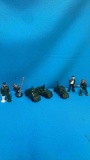 toy soldiers leaded World War II wounded, flame thrower, gunner, metal tank and two anti-aircraft