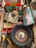 1 flat miscellaneous collectibles, cards, dice , costume jewelry and more