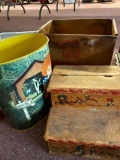 old stool, Raggedy Ann trash can, Seven Up tote