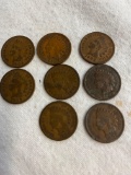8 Indian head pennies, coins 1881, 1890, 1902, 1905, 1906, 1904