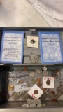 mixed American coins, buffalo nickel, Indian head nickel, replica 1857 coin, miscellaneous coins