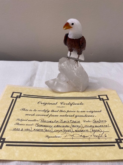 gemstone carving with original certificate of authenticity bald eagle