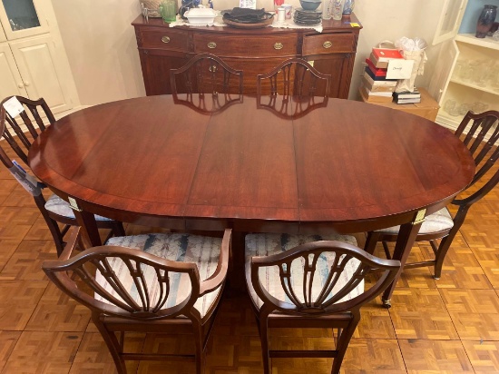 Baker Furniture Holland Michigan mahogany dining table and six chairs