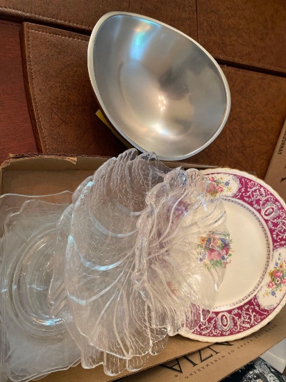 1 flat glass, China plate, nambe bowl