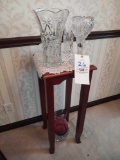Small Plant Stand and Assorted Pattern Glassware