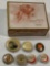 (7) 1890's Bicycle pins, Colgate & Co. Petfumers NY box.