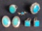 (2) Pairs sterling turquoise earrings, sterling roadrunner, (2) turquoise rings.