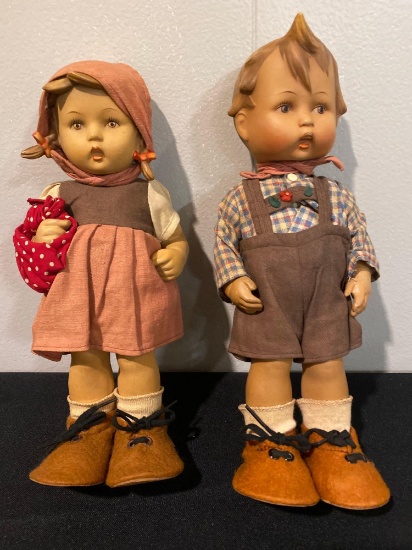 Pair of 1950's German Hummel 11" tall boy & girl dolls