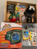 Curiosity Kit on digestion, binoculars, whistle, Dark Knight playing cards