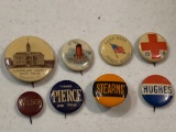 (8) Political & other pins.