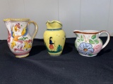 (3) Hand painted pitchers (Quimper, Italy, Blue Ridge).