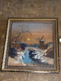 Painting on wooden strips, not signed, 18 x 19.25 frame.