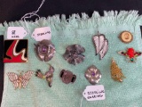 (10) Brooches, (1) sterling earring.