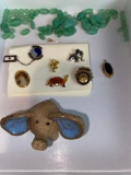 (6) Pins, jade stones, miniature pottery pig.