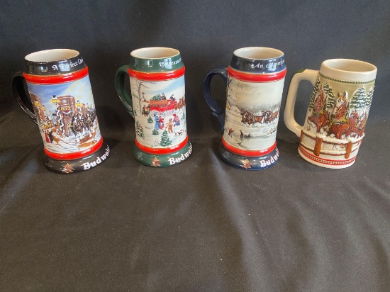 (4) Budweiser Holiday Steins