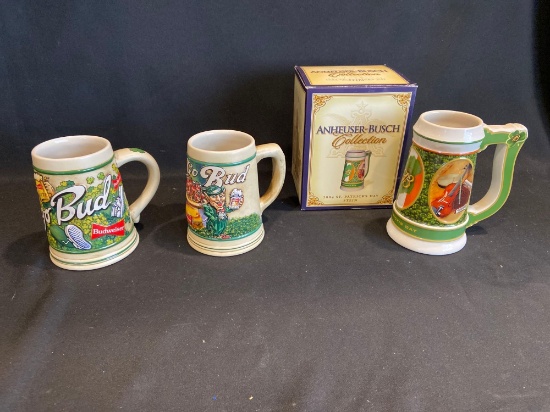 (3) St. Patrick's Budweiser Steins