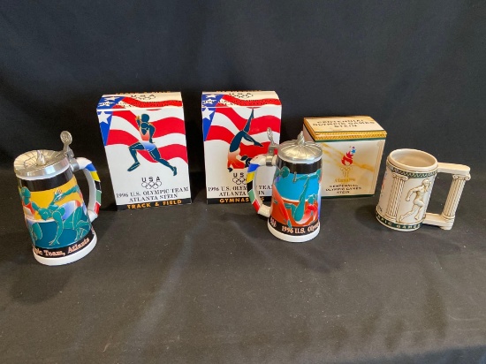(3) Budweiser Olympic Steins 1996
