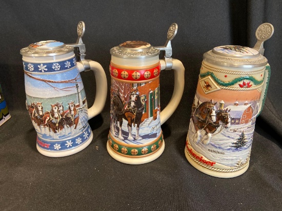 (3) Holiday Budweiser Steins