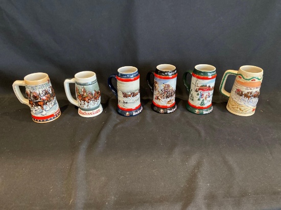 (6) Budweiser Holiday Steins