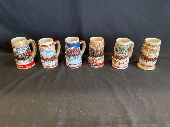 (6) Budweiser Holiday Steins