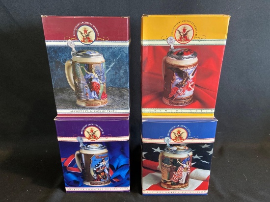 (4) Budweiser Archives Series Steins