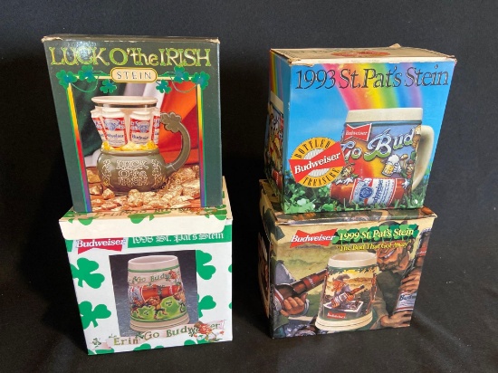 (4) Budweiser St. Pats Steins