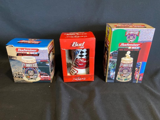 (3) Budweiser NASCAR Steins