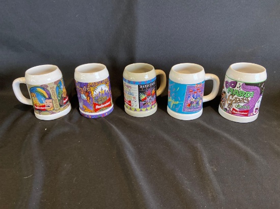 (5) Budweiser Marni Gras Steins