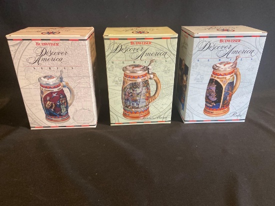 (3) Budweiser Discover America Steins