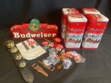 Budweiser Bells, Key Chains, Tins, Display