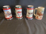 (4) Budweiser Holiday Steins