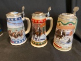 (3) Holiday Budweiser Steins