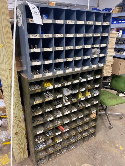 (2) hardware cubby organizers and contents