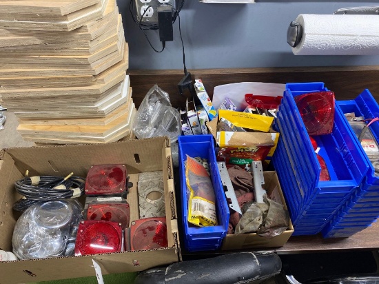 trailer lights, plastic organizers, misc.