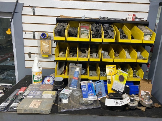 Hardware organizer, headlight, gauges. assorted hardware