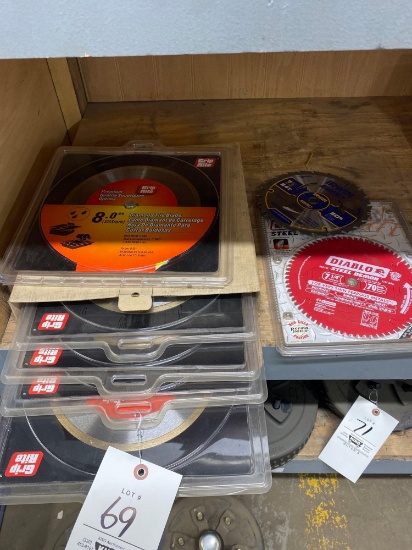 (5) 8in diamond tile saw blades, metal 7in saw blade