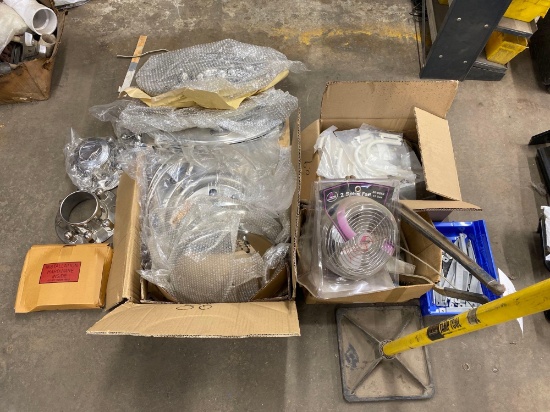 fan, trailer wheel caps, misc. parts