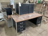4 metal desks, cabinet