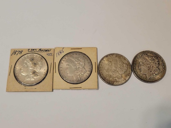 1878, '85, '86, '90 Morgan silver dollars, bidding per coin x 4