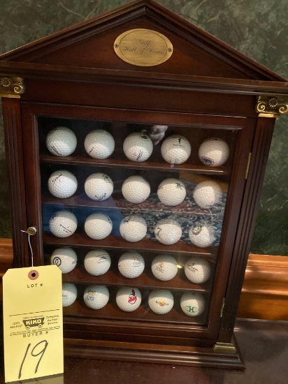 golf Hall of Fame golf ball display in nice cabinet