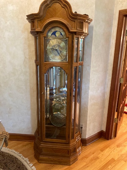 Ridgeway grandfather clock curved three sided convex glass beveled glass