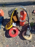 steel tape, small tire, fire extinguisher, Black & Decker 7