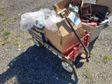 wagon with boxes of various Hardware, Glass Figures, and more
