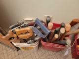 Mallets, hammers, saws, pry bars, 2 buckets