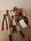 Climbing harness, crimper and cutters
