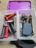 2 Small totes of angle grinder accessories and parts