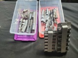 2 Small totes of assorted Craftsman standard and metric sockets, metric deep well sets