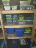 3 Shelves of Electrical hardware, bulbs, old power tools